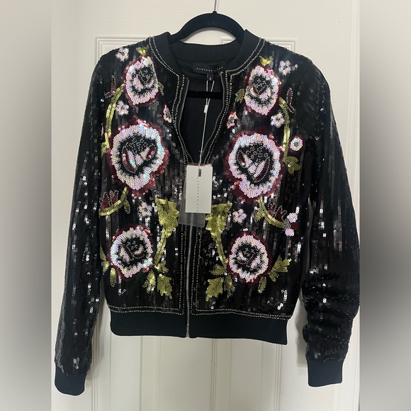 Endless Rose Black Floral Sequin Bomber Jacket - Picture 1 of 4